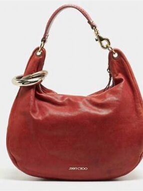 Jimmy Choo Blood Red Leather Shoulder Hobo Handbag/Soft Leather/NEVER USED!
